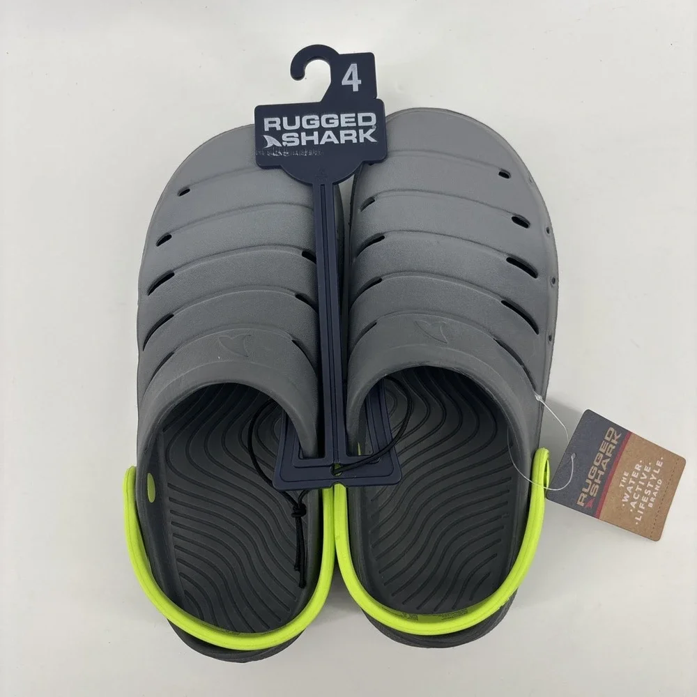 NWT Kids Rugged Discovery Shark Water Clog Gray Green Big Boys Size 4 Beach Pool